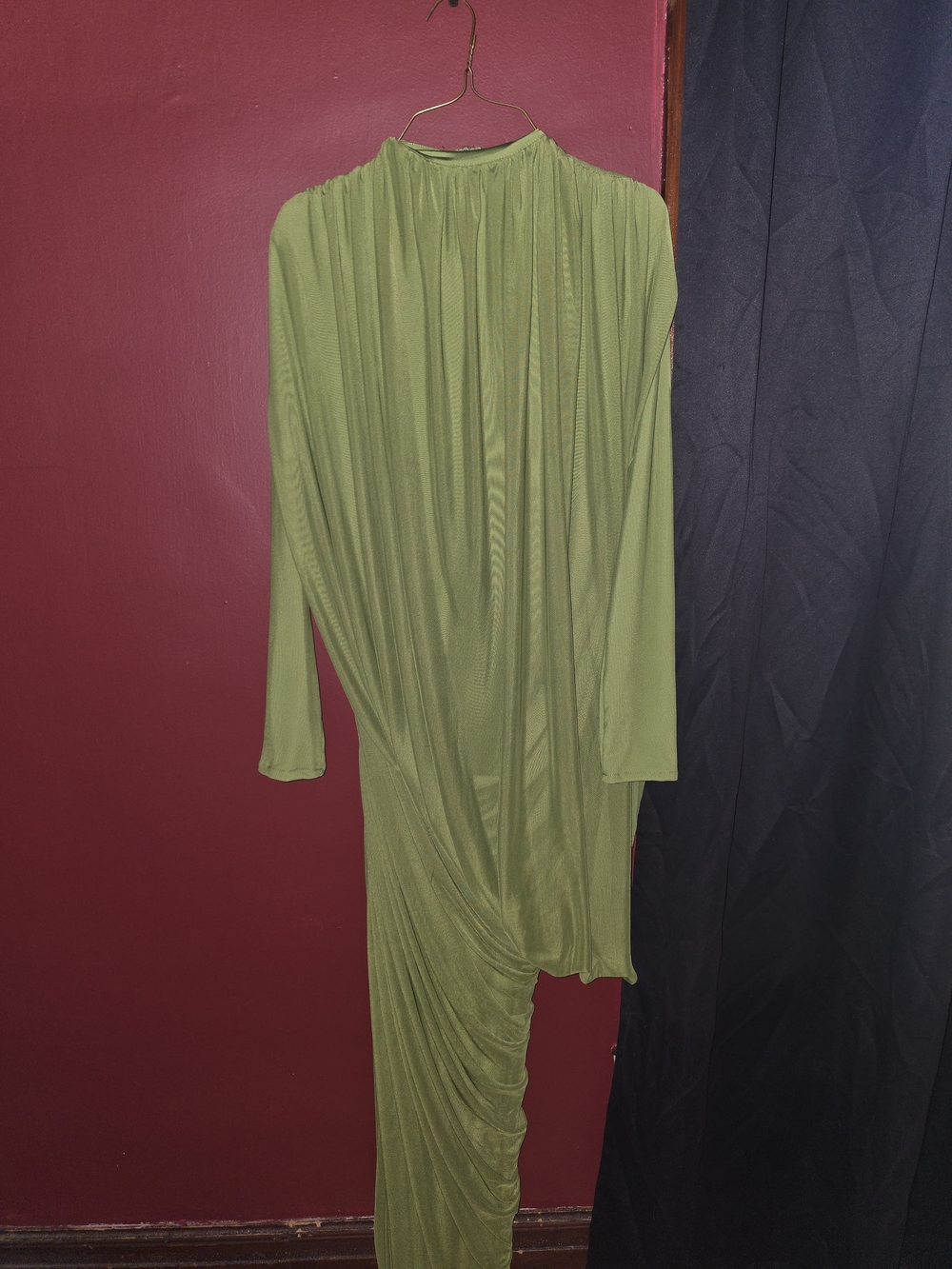 Olive Green Draped Women’s Dress